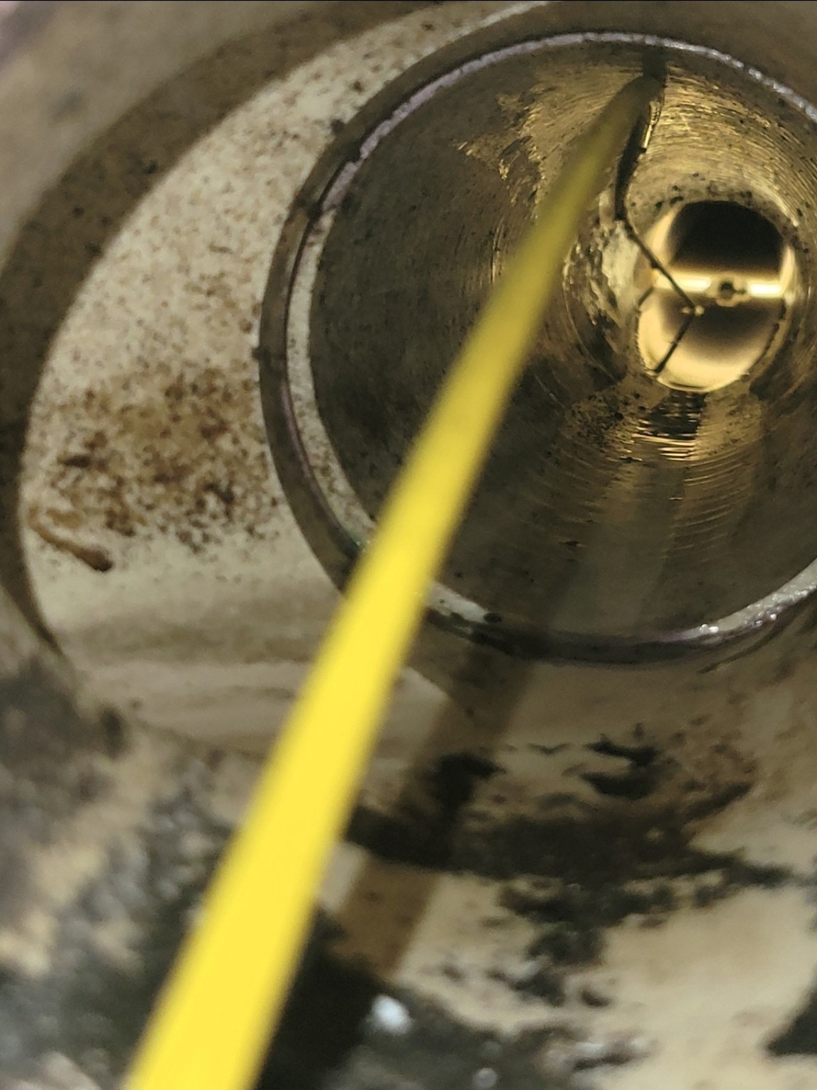 Sewer inspection camera inserted into a PVC cleanout pipe